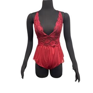 Women's Red lingerie Romper Lace Medium